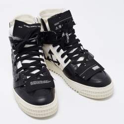 Pre Owned Off-White White/Black  Leather And Canvas Off Court 3.0 High Top Sneakers Size 39