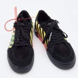Pre Owned Off White Black/Yellow Suede and Canvas Vulcanized Striped Low Top Sneakers Size 46