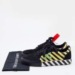 Pre Owned Off White Black/Yellow Suede and Canvas Vulcanized Striped Low Top Sneakers Size 46