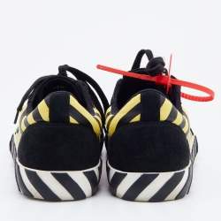 Pre Owned Off White Black/Yellow Suede and Canvas Vulcanized Striped Low Top Sneakers Size 46