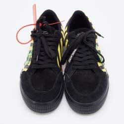 Pre Owned Off White Black/Yellow Suede and Canvas Vulcanized Striped Low Top Sneakers Size 46
