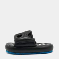 Off-White Black Leather Meteor Flat Slides Size 39