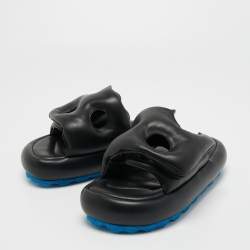 Off-White Black Leather Meteor Flat Slides Size 39