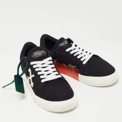 Off White Black Canvas Vulcanized Low Top Sneakers Size 39