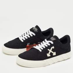Off White Black Canvas Vulcanized Low Top Sneakers Size 39