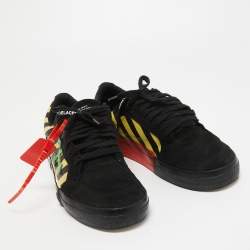 مملوكة مسبقًا Off White Black/Yellow Suede and Canvas Vulcanized Striped Sneakers Size 43