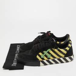 مملوكة مسبقًا Off White Black/Yellow Suede and Canvas Vulcanized Striped Sneakers Size 43
