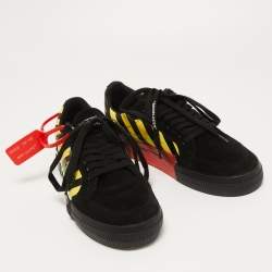 Off-White Black Canvas and Suede Vulcanized Striped Low Top Sneakers Size 41