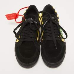 Off-White Black Canvas and Suede Vulcanized Striped Low Top Sneakers Size 41