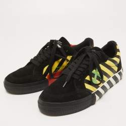 Off-White Black Canvas and Suede Vulcanized Striped Low Top Sneakers Size 41