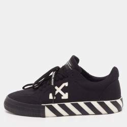 Off White Black Canvas Vulcanized Low Top Sneakers Size 40