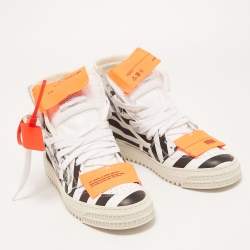 Pre Owned Off-white Black/White Leather Striped Off Court 3.0 High Top Sneakers Size 38