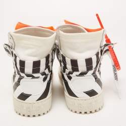 Pre Owned Off-white Black/White Leather Striped Off Court 3.0 High Top Sneakers Size 38