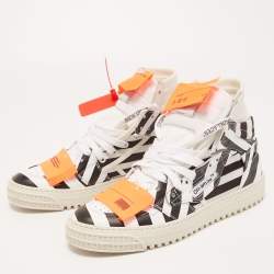 Pre Owned Off-white Black/White Leather Striped Off Court 3.0 High Top Sneakers Size 38
