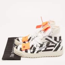 Pre Owned Off-white Black/White Leather Striped Off Court 3.0 High Top Sneakers Size 38