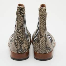 Pre Owned Off-White Black/Beige Snakeskin Embossed Leather Chelsea Ankle Boots Size 44