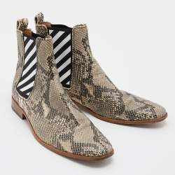 Pre Owned Off-White Black/Beige Snakeskin Embossed Leather Chelsea Ankle Boots Size 44