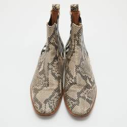 Pre Owned Off-White Black/Beige Snakeskin Embossed Leather Chelsea Ankle Boots Size 44