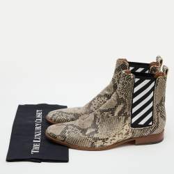 Pre Owned Off-White Black/Beige Snakeskin Embossed Leather Chelsea Ankle Boots Size 44