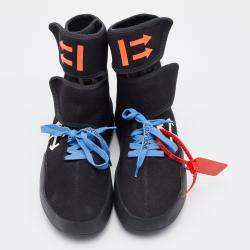 Pre Owned Off-White Black Knit Fabric Moto Wrap Velcro Detailed Sneakers Size 39