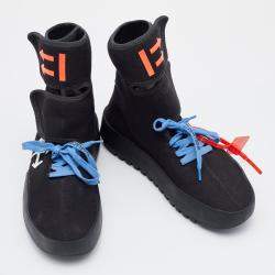Pre Owned Off-White Black Knit Fabric Moto Wrap Velcro Detailed Sneakers Size 39