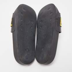 Pre Owned Off-White Black Leather and Logo Canvas Industrial Slides Size 40