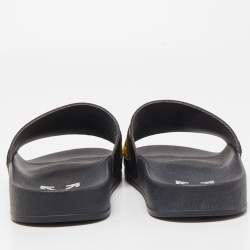 Pre Owned Off-White Black Leather and Logo Canvas Industrial Slides Size 40
