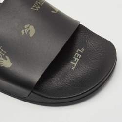Off-White Black Leather Logo Pool Slides Size 42