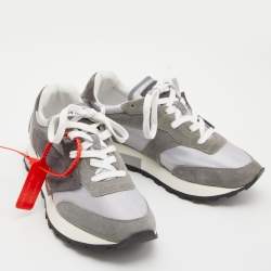 Pre Owned Off-White Grey/Silver Suede and Fabric Arrow Low Top Sneakers Size 39