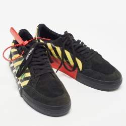 Pre Owned Off-White Black/Yellow Suede and Coated Canvas Vulcanized Sneakers Size 44