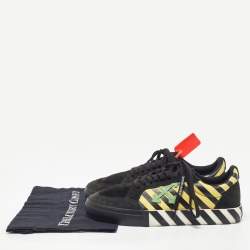 Pre Owned Off-White Black/Yellow Suede and Coated Canvas Vulcanized Sneakers Size 44