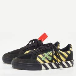Pre Owned Off-White Black/Yellow Suede and Coated Canvas Vulcanized Sneakers Size 44