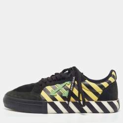 Pre Owned Off-White Black/Yellow Suede and Coated Canvas Vulcanized Sneakers Size 44