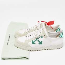 Pre Owned Off-White White/Green Canvas and Leather Vulcanized Sneakers Size 44