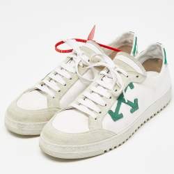 Pre Owned Off-White White/Green Canvas and Leather Vulcanized Sneakers Size 44