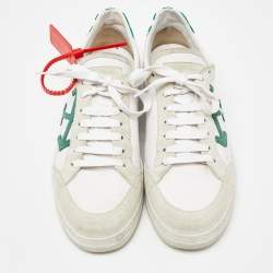 Pre Owned Off-White White/Green Canvas and Leather Vulcanized Sneakers Size 44