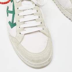 Pre Owned Off-White White/Green Canvas and Leather Vulcanized Sneakers Size 44