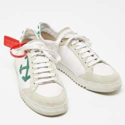 Pre Owned Off-White White/Green Canvas and Leather Vulcanized Sneakers Size 44