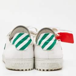 Pre Owned Off-White White/Green Canvas and Leather Vulcanized Sneakers Size 44