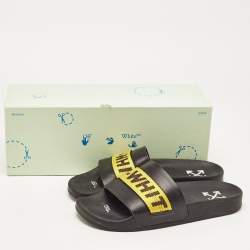 Off-White Black/Yellow Nylon Industrial Belt Slides Size 41