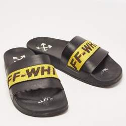 Off-White Black/Yellow Nylon Industrial Belt Slides Size 41