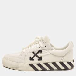 Pre Owned Off-White White/Black Calf Hair Vulcanized Low Sneakers Size 42