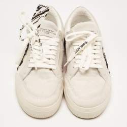 Pre Owned Off-White White/Black Calf Hair Vulcanized Low Sneakers Size 42