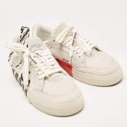 Pre Owned Off-White White/Black Calf Hair Vulcanized Low Sneakers Size 42