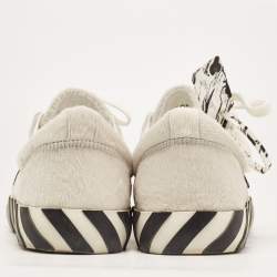 Pre Owned Off-White White/Black Calf Hair Vulcanized Low Sneakers Size 42