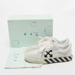 Pre Owned Off-White White/Black Calf Hair Vulcanized Low Sneakers Size 42