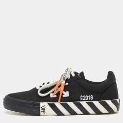 Off-White Black Canvas Vulcanized Striped Low Top Sneakers Size 41 