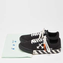 Off-White Black Canvas Vulcanized Striped Low Top Sneakers Size 41 