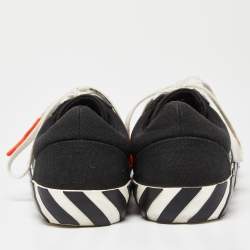 Off-White Black Canvas Vulcanized Striped Low Top Sneakers Size 41 