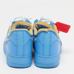 مملوكة مسبقًا حذاء رياضي أوف وايت x نايكي إير فورس 1 جلد أزرق MCA جامعة منخفض القمة مقاس 44.5